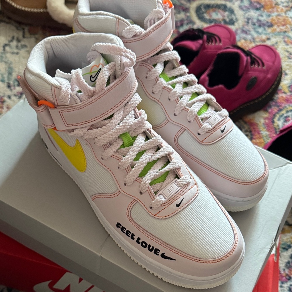Nike Air Force 1 ‘07 Mid - White and Yellow High-Top Sneakers - Picture 5 of 7